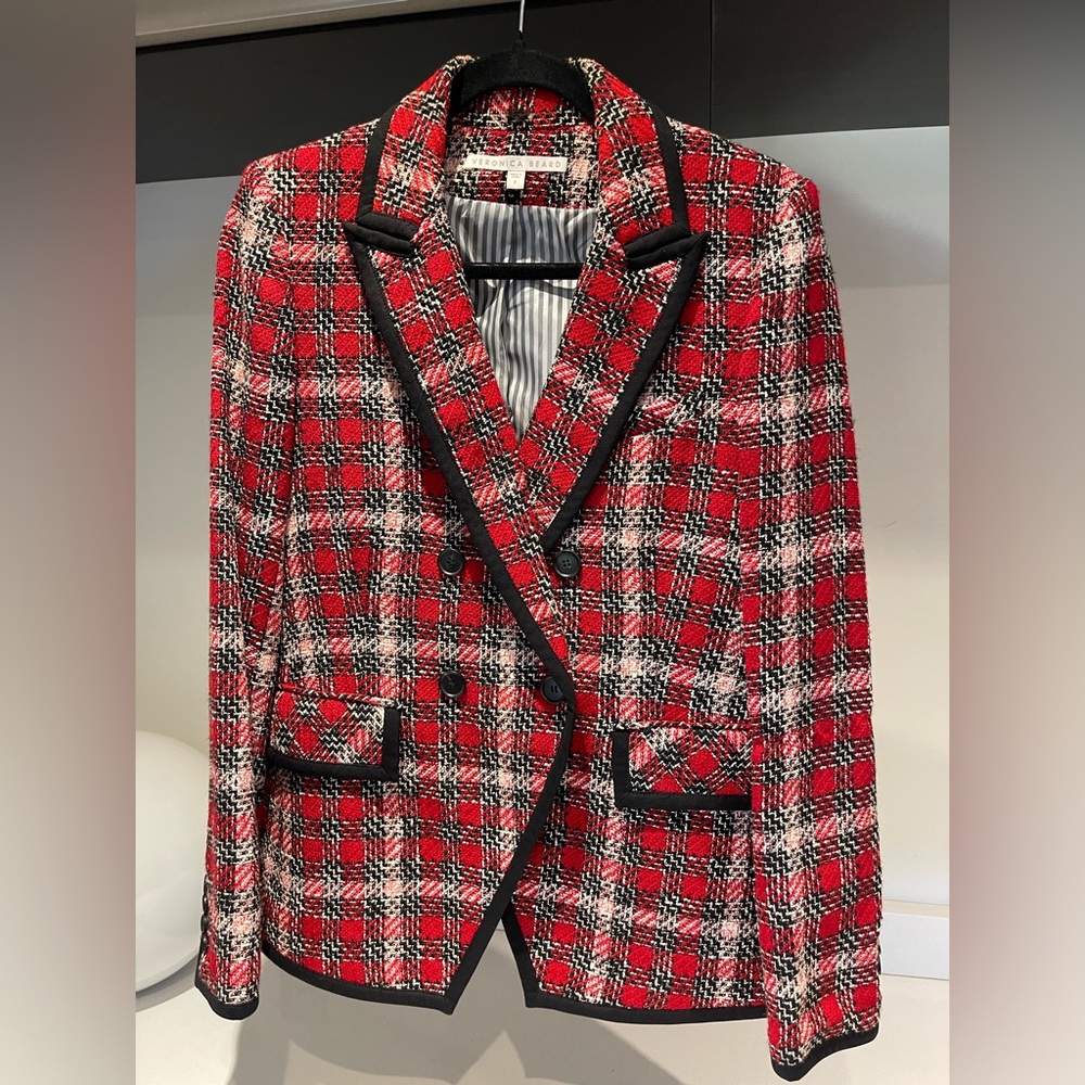 $698 Veronica Beard Harriet Cutaway Dickey Jacket stunning luxe red tweed sz 2 - Picture 11 of 16